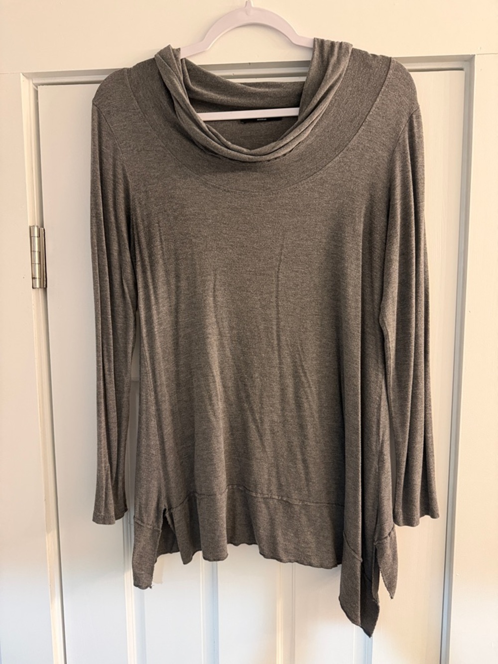 Kim & Cami Gray Draped Cowl Neck Long Sleeve Top
